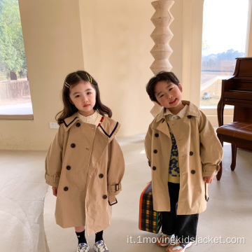 Trench lungo doppiopetto stile college per bambini